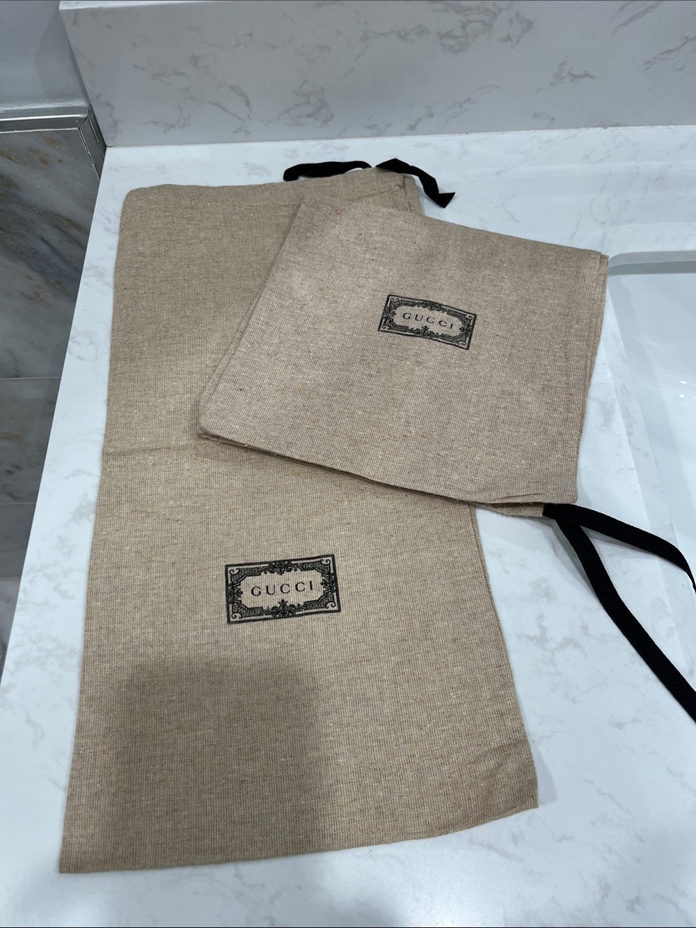 Gucci Beige Canvas Drawstring Dust Bags with Black Logo